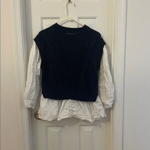 English Factory Navy mixed media sweater